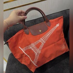 Longchamp Le Pliage Eiffel Tower Orange Tote